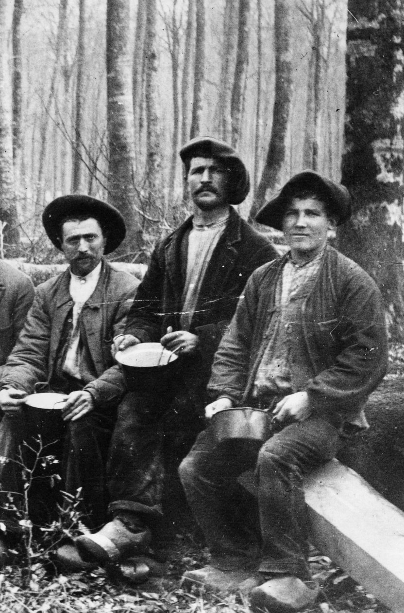 Lunsj til et team av tømmerhoggere, sent på 1800-tallet. av French Photographer