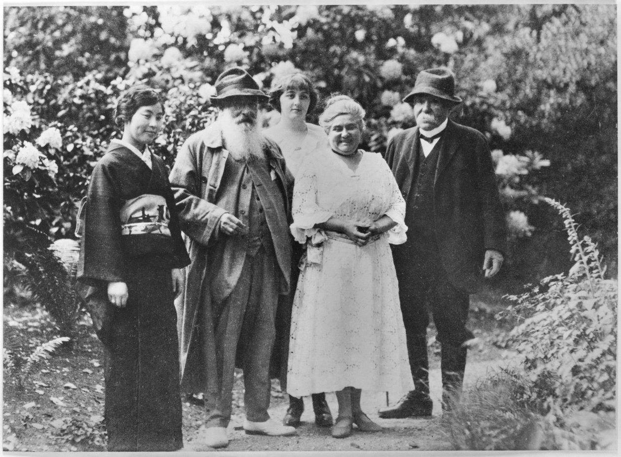 Madame Kuroki, Claude Monet (1840-1926), Alice Butler (1894-1949), Blanche Hoschede-Monet og Georges Clemenceau (1841-1929) i hagen ved Giverny av French Photographer