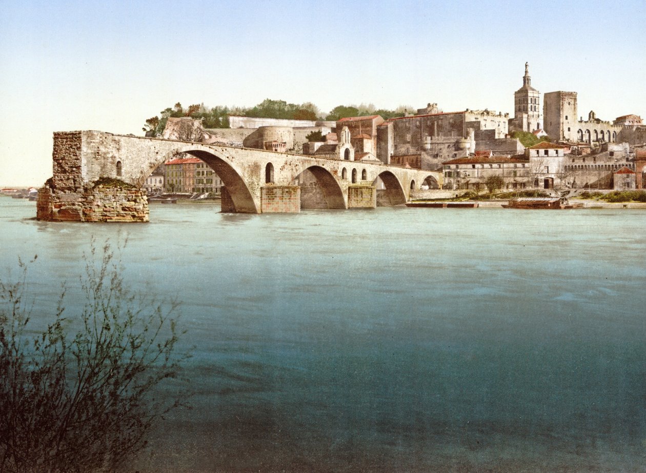 Saint-Bénézet-broen, Avignon, 1890-1900 av French Photographer