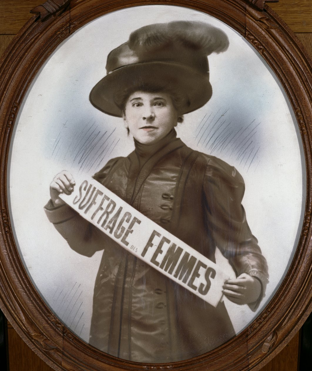 Portrett av Hubertine Auclerc (1848-1914) (håndfarget foto) av French Photographer