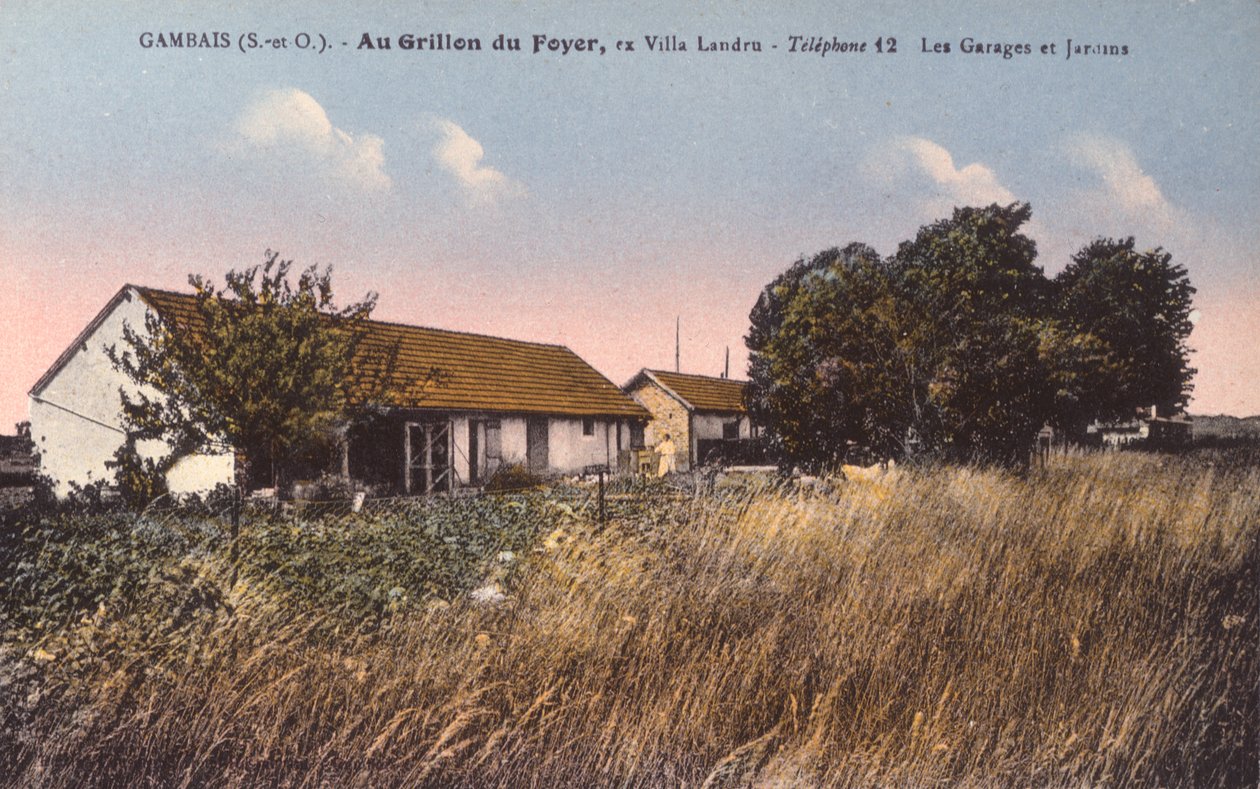 Postkort som viser huset til Henri Desire Landru (1869-1922) i Gambais (se 238390 for svart-hvitt-fotografi) av French Photographer