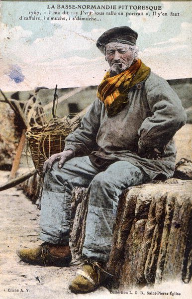 Postkort fra Normandie som viser en gammel sjøhund, ca. 1914 (farge litho) av French Photographer