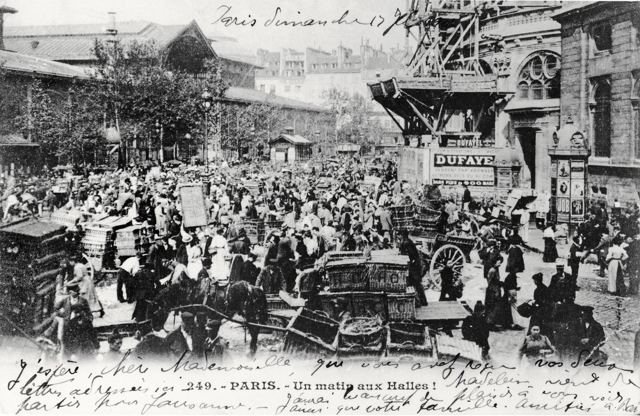 Postkort fra Les Halles, Paris, før 1914 av French Photographer