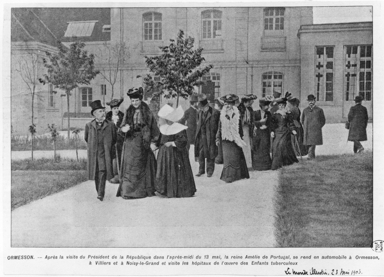 Dronning Amelie av Portugal besøker Ormesson Hospital for tuberculosis, illustrasjon fra 