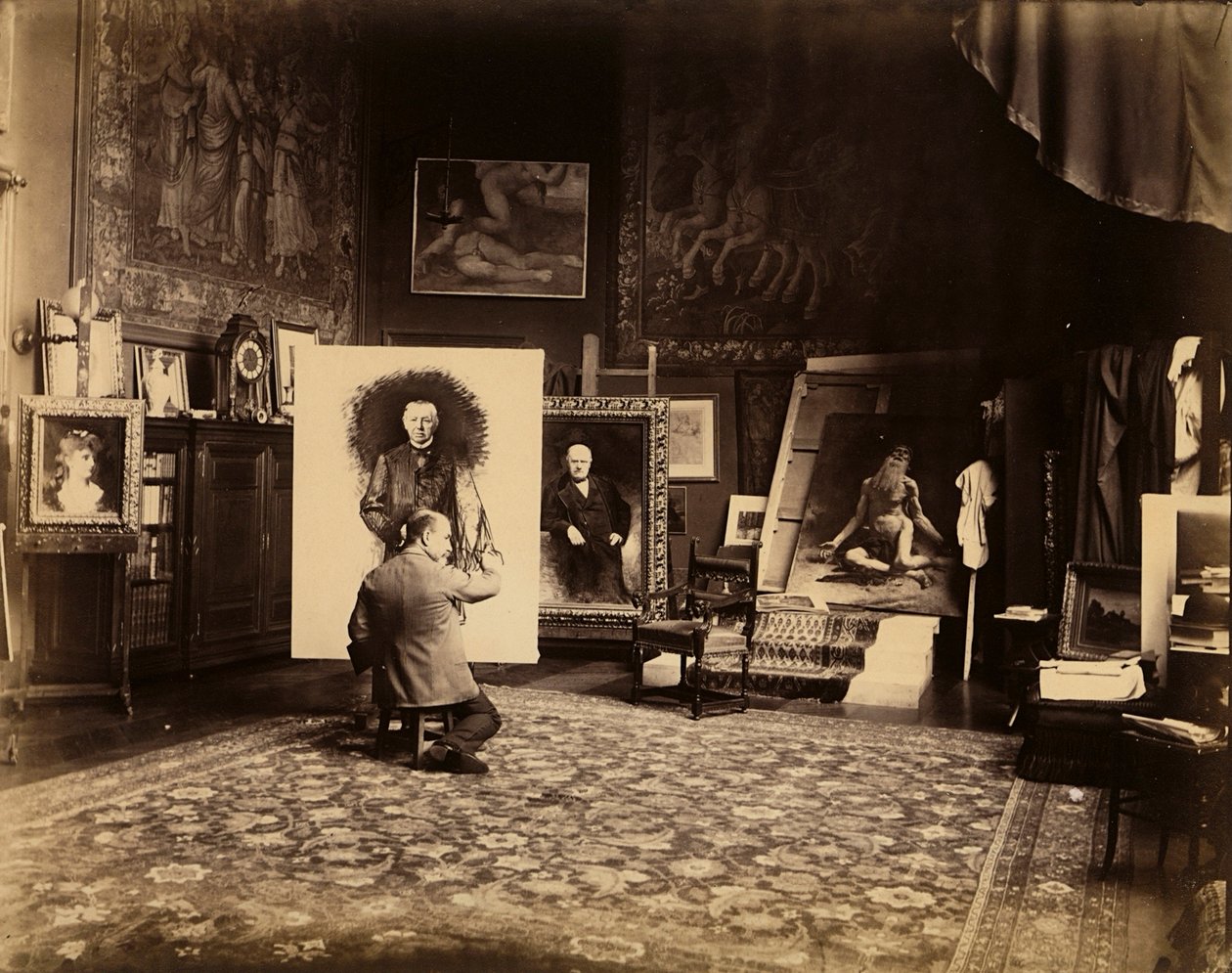 Studio til maleren Leon Bonnat, ca. 1890 (s/hvitt-foto) av French Photographer