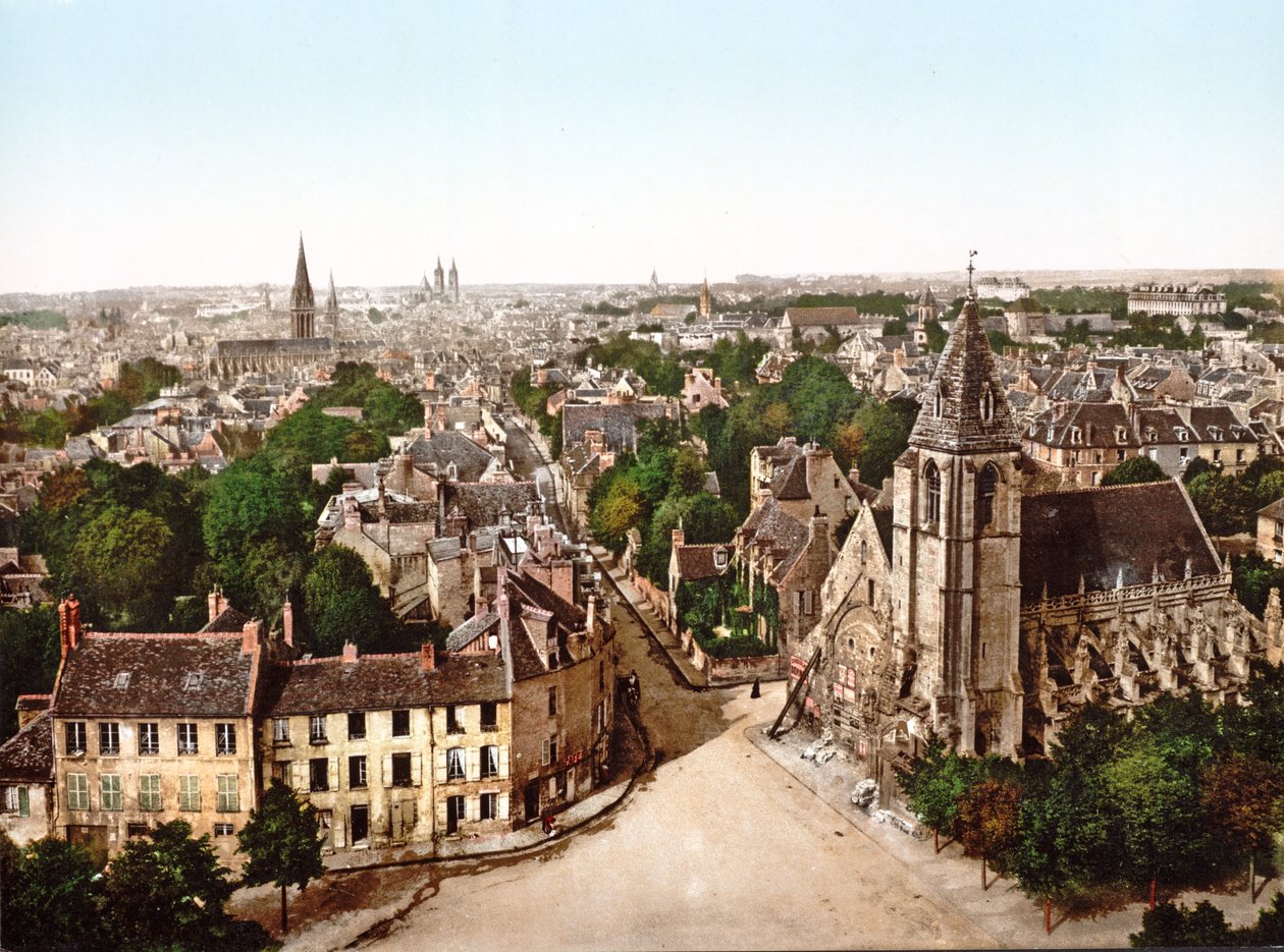 Utsikt over Caen med Abbey Saint Etienne i bakgrunnen, 1890-1900 av French Photographer