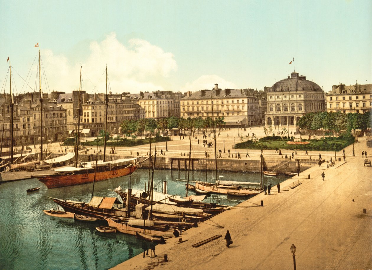 Utsikt over La Place Gambetta fra kaikanten, Le Havre, pub. 1890-1900 av French Photographer