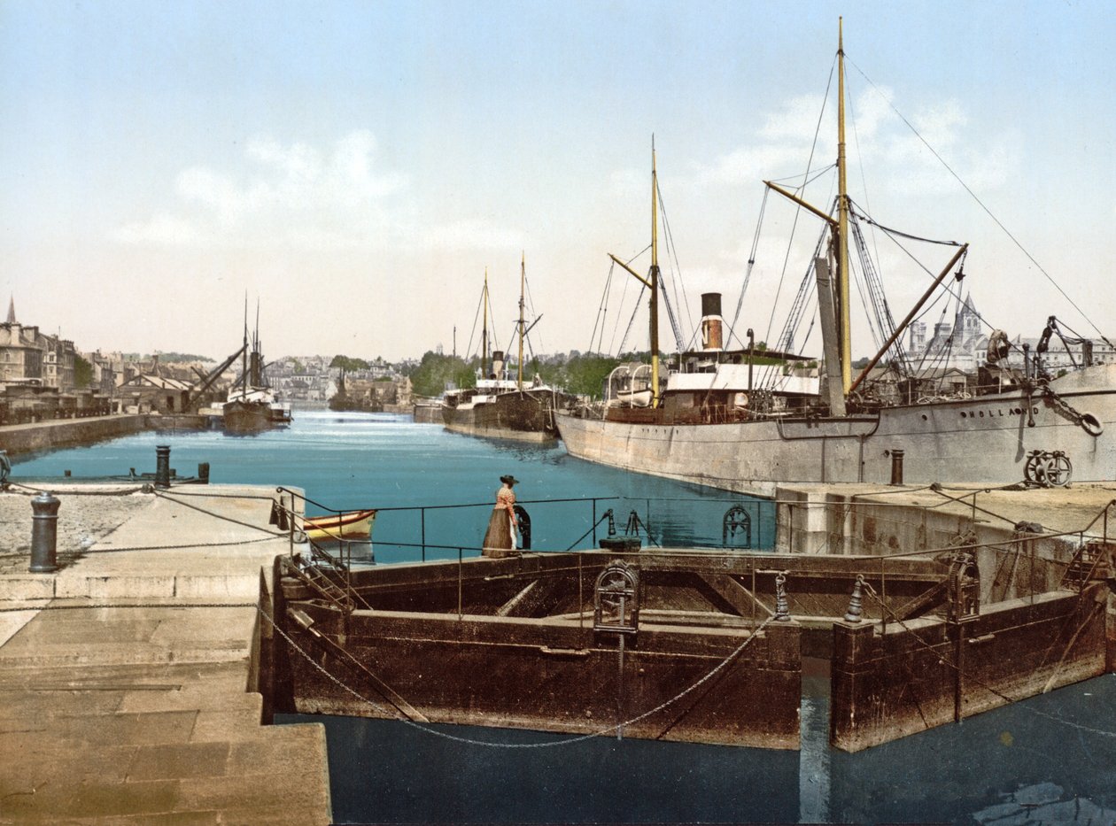 Se opp kanalen fra sluseportene ved Caen, 1980-1900 av French Photographer