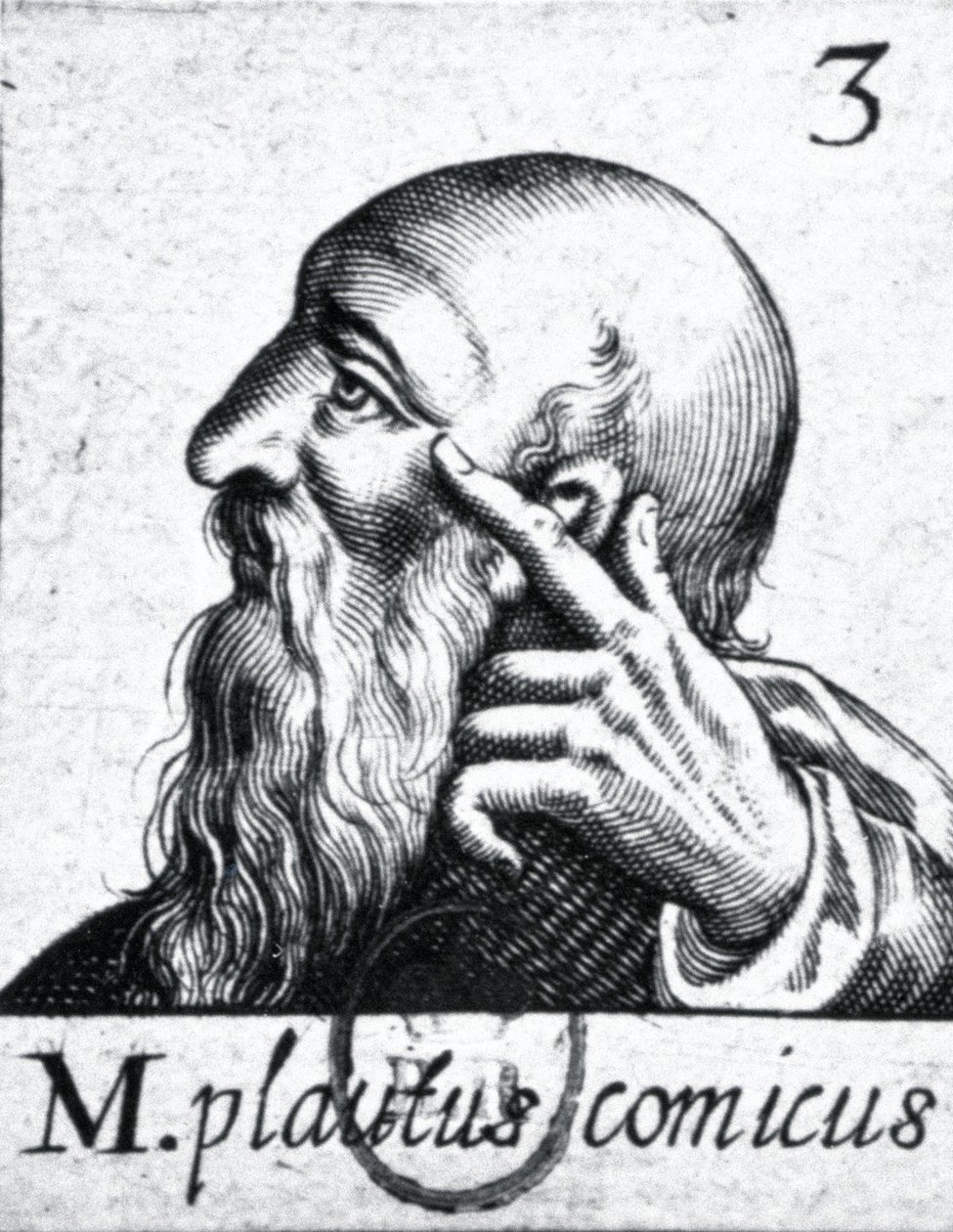 (med klokken fra venstre) Portrett av Horace (65-8 f.Kr.); portrett av Scipio Aemilianus (Africanus Minor) (185-129 f.Kr.); portrett av Plautus (ca. 254-184 f.Kr.) (detalj av 84908) av French School