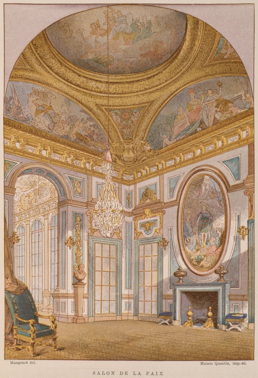Salon de la Paix fra 1600-tallet, Chateau de Versailles, illustrasjon fra Dictionary of Furnishings and Decoration av Henry Havard, bind 4, plate 36, Paris, Maison Quantin, 1878 (farge li av French School