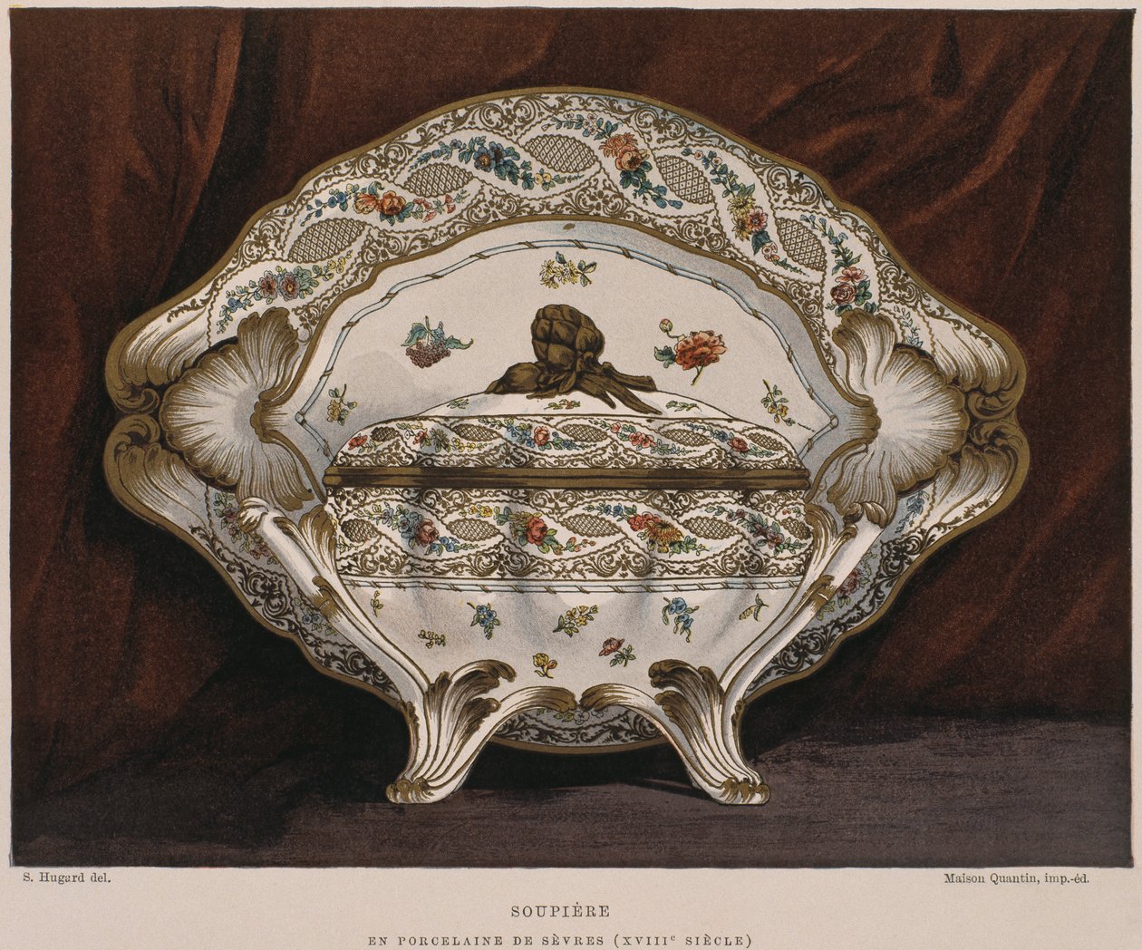 Sevres porselensterrin fra 1700-tallet, illustrasjon fra Dictionary of furnishing and decoration av Henry Havard, bind 4, plate 45, Paris, Maison Quantin, 1878 av French School