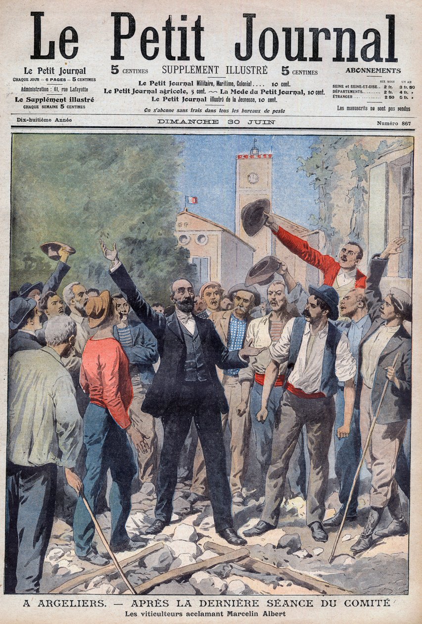 1907 - vinkrise i Sør-Frankrike - forsiden av avisen "Le Petit Journal" av 30. juni 1907 (gravering) av French School