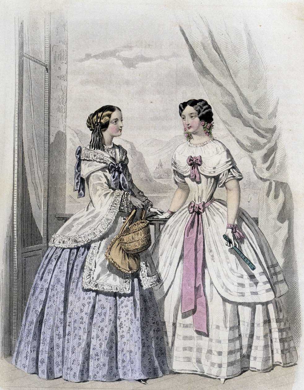 2 fasjonable kvinner - i "Journal des Demoiselles" 1852. av French School