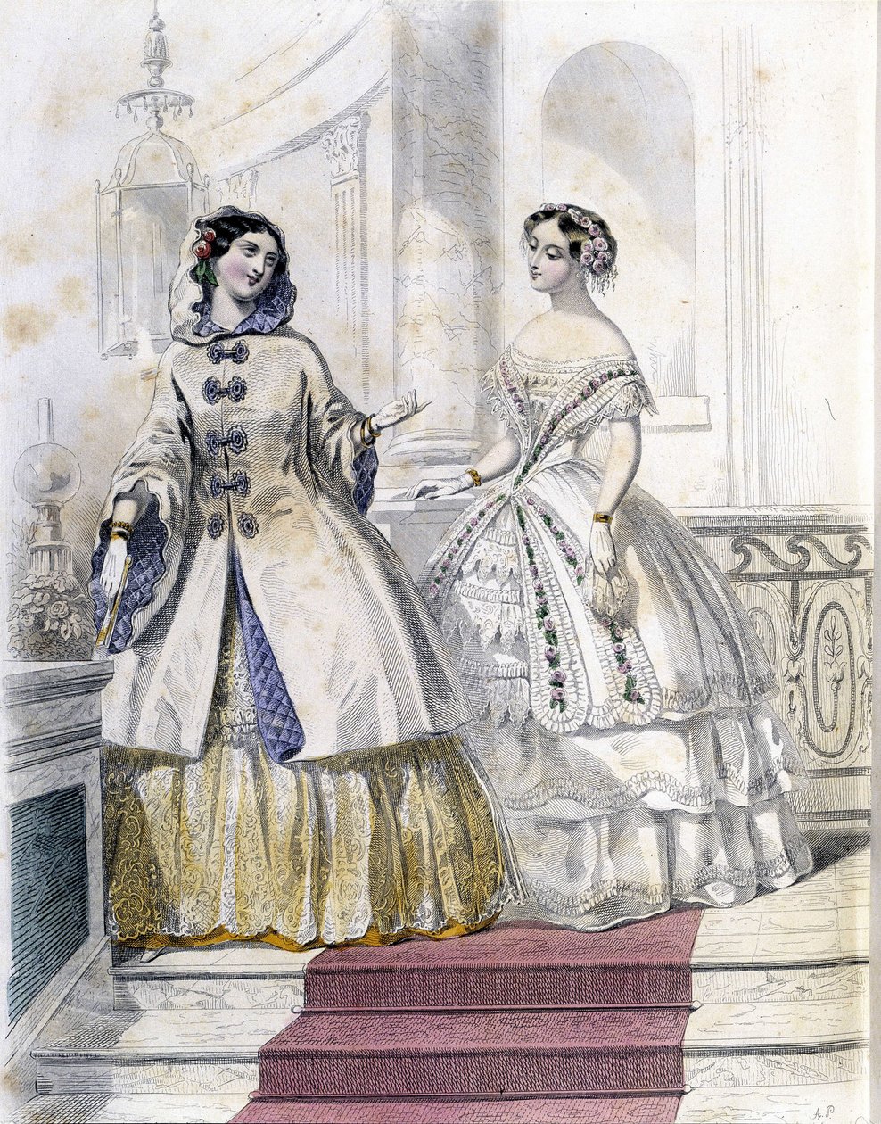 2 fasjonable kvinner - i "" Journal des Demoiselles"" 1852. av French School