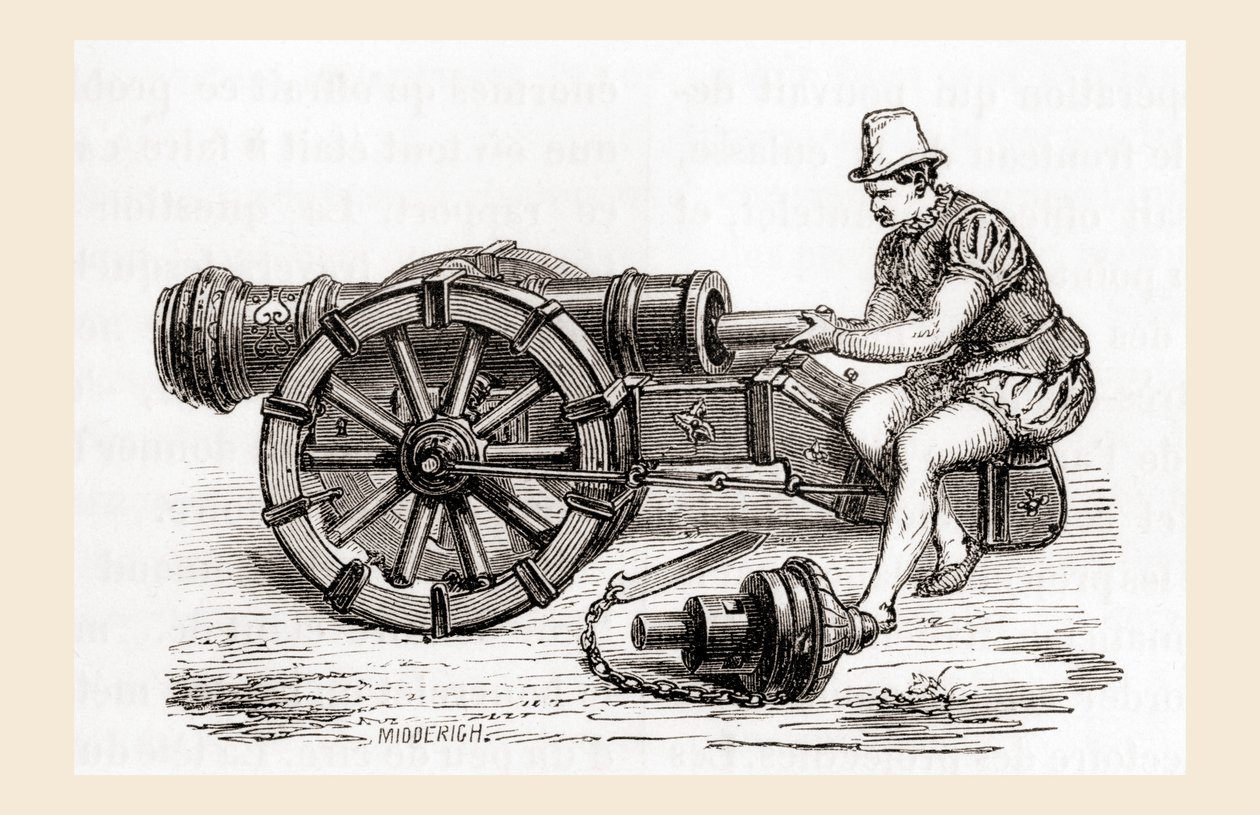 En tysk kanon fra 1500-tallet, fra Les Merveilles de la Science, publisert ca. 1870 (gravering) av French School