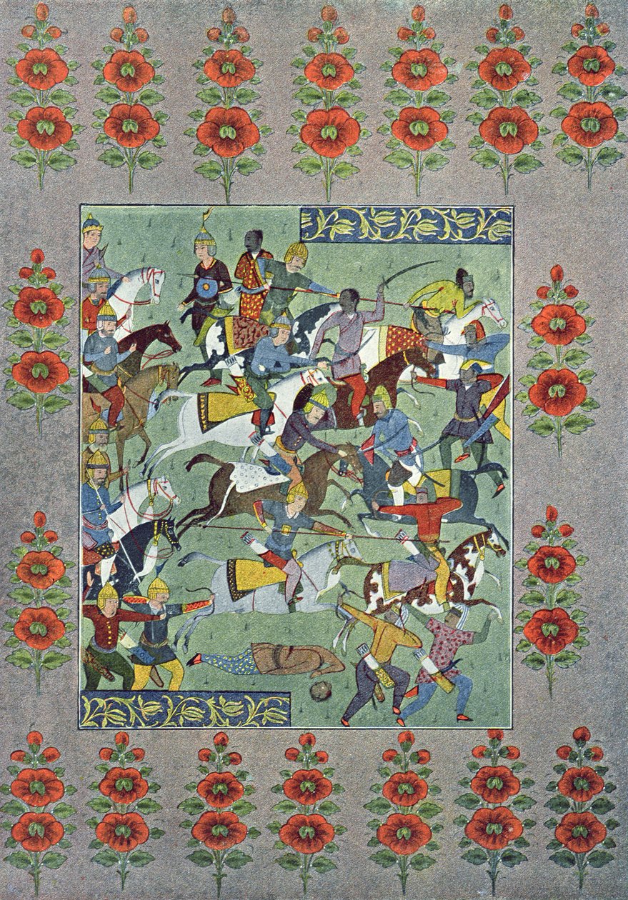 A Battle, illustrasjon fra The Arabian Nights, 1895 (fargegravering) av French School