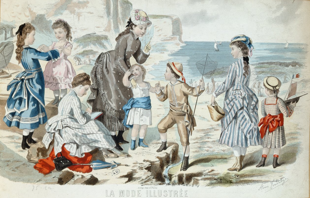 En strand i Normandie, 1875 (fargegravering) av French School