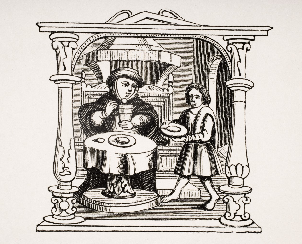 A Burgess Eating his Meal, etter en illustrasjon i et manuskript fra 1500-tallet, fra Le Moyen Age et La Renaissance av Paul Lacroix (1806-84) utgitt 1847 av French School