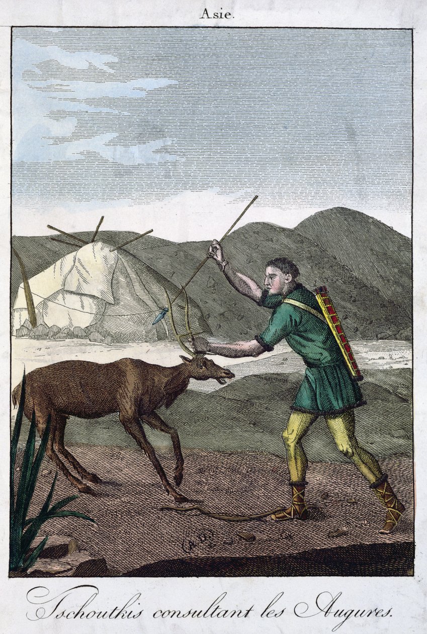 En Chukchi-sjaman som konsulterer oraklet, 1811 av French School