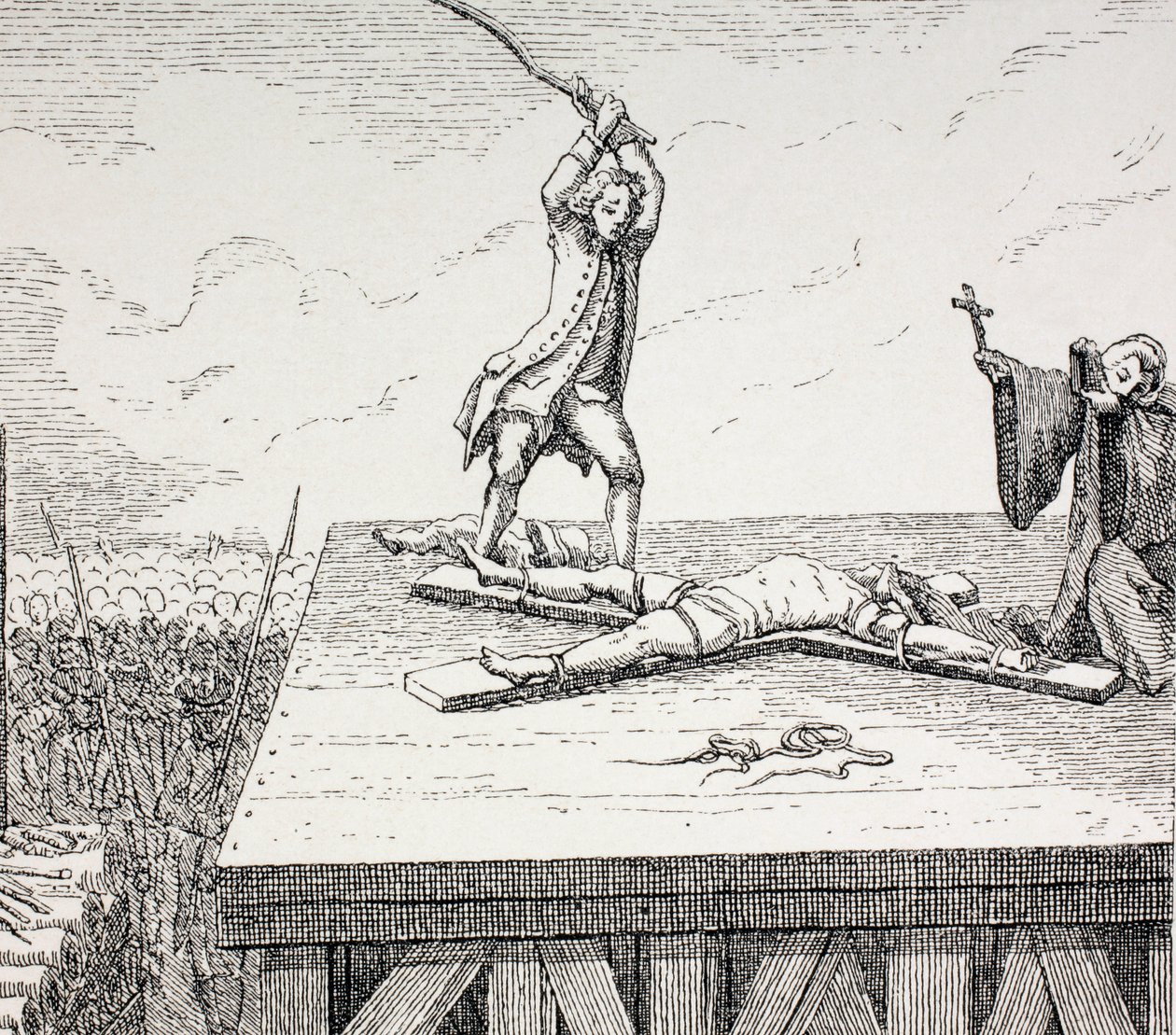 En forbryter dømt til døden blir knust på et Andreaskors i 1700-tallets brudd, 1875 av French School