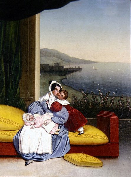 A Family Interiør (olje på lerret) av French School