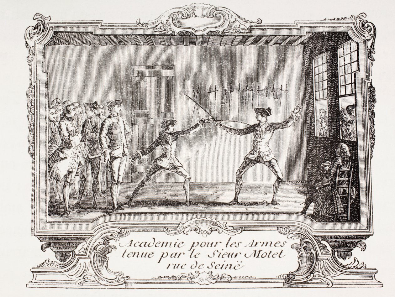 Et fekteakademi i Paris fra 1700-tallet, 1875 (gravering) av French School