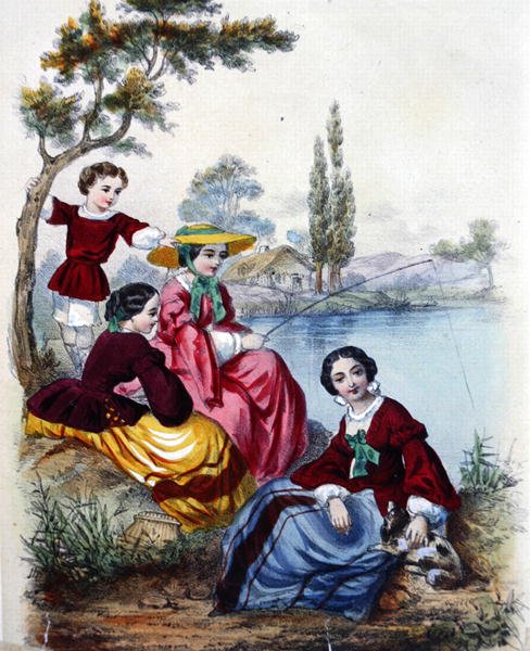 A Fishing Party (farge litho) av French School