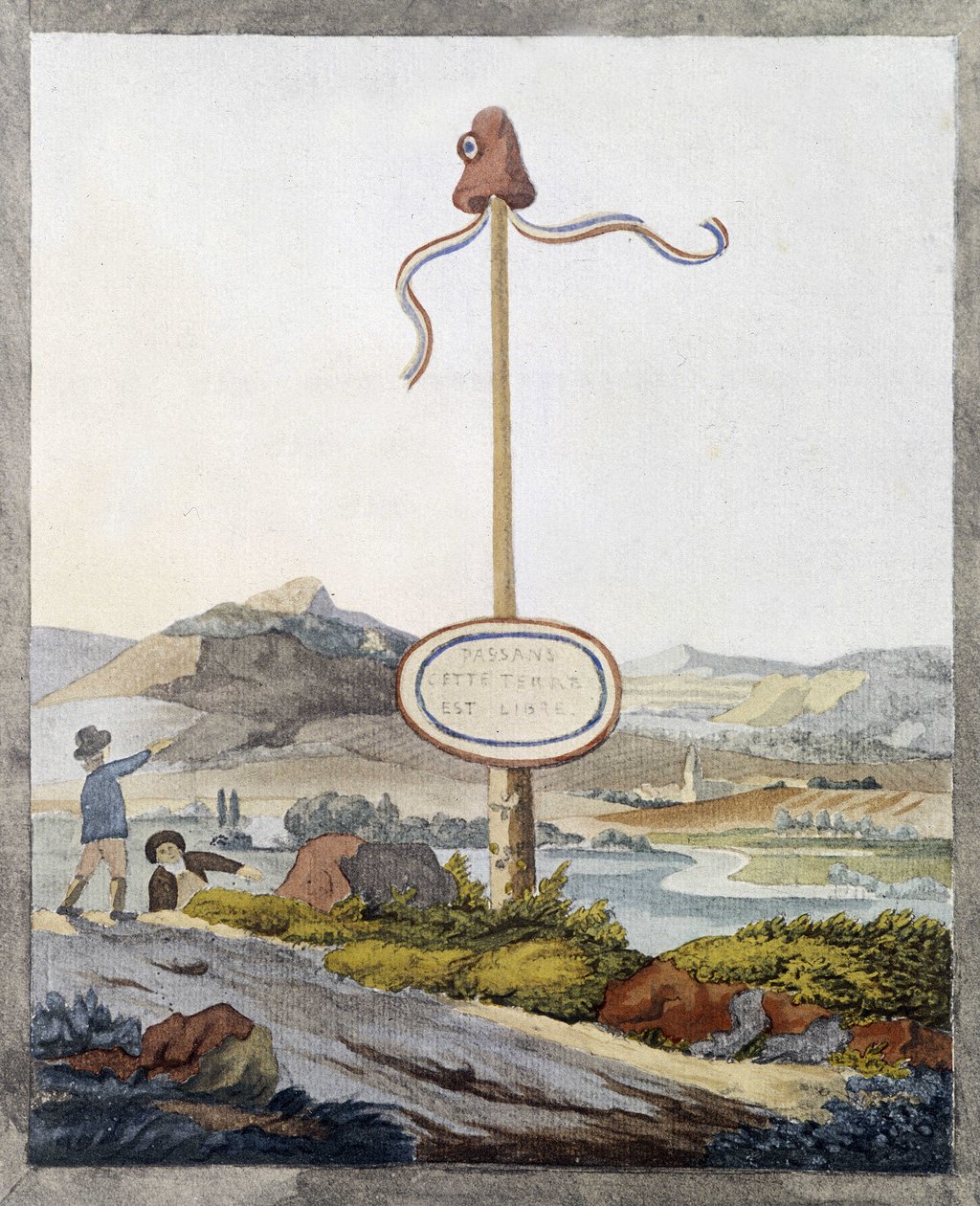 En fransk grense på tidspunktet for revolusjonen i 1789: "Passasjerer, dette landet er fritt"" av French School