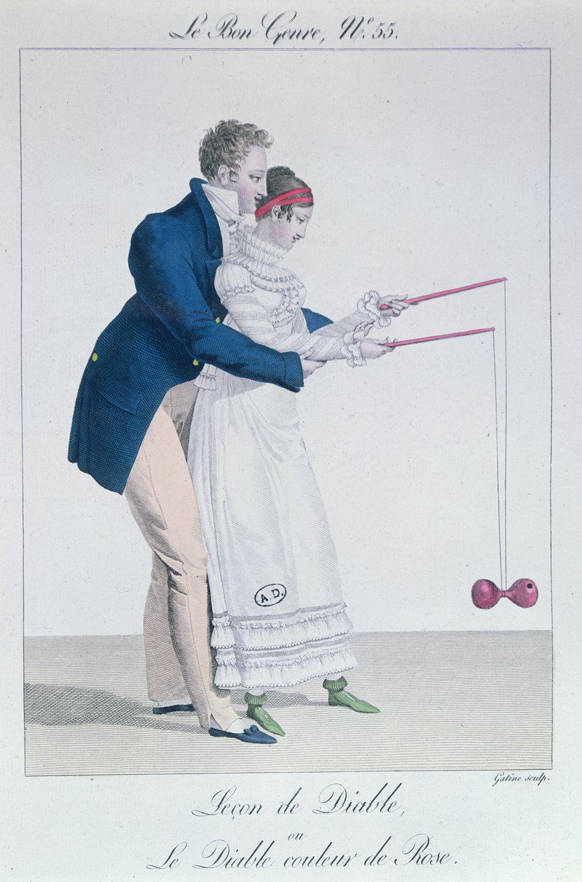 A Game of Diabolo, tidlig på det nittende århundre (fargegravering) av French School