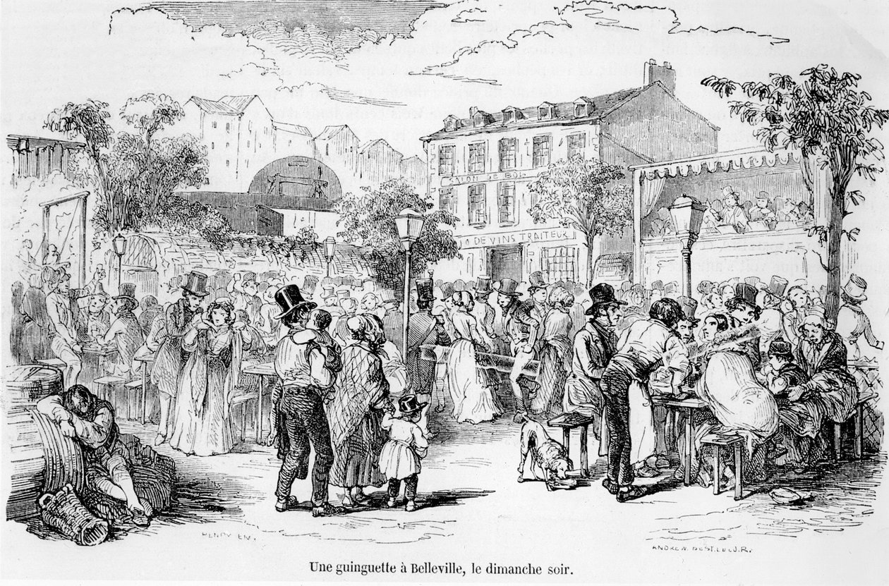 En guinguette i Belleville på søndag kveld, fra Tableau de Paris av Edmond Auguste Texier, Paris, 1852 av French School