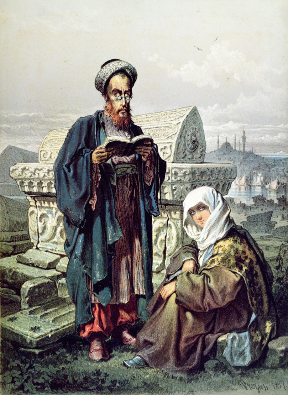 Et jødisk par på en kirkegård i Konstantinopel, 1857 av French School