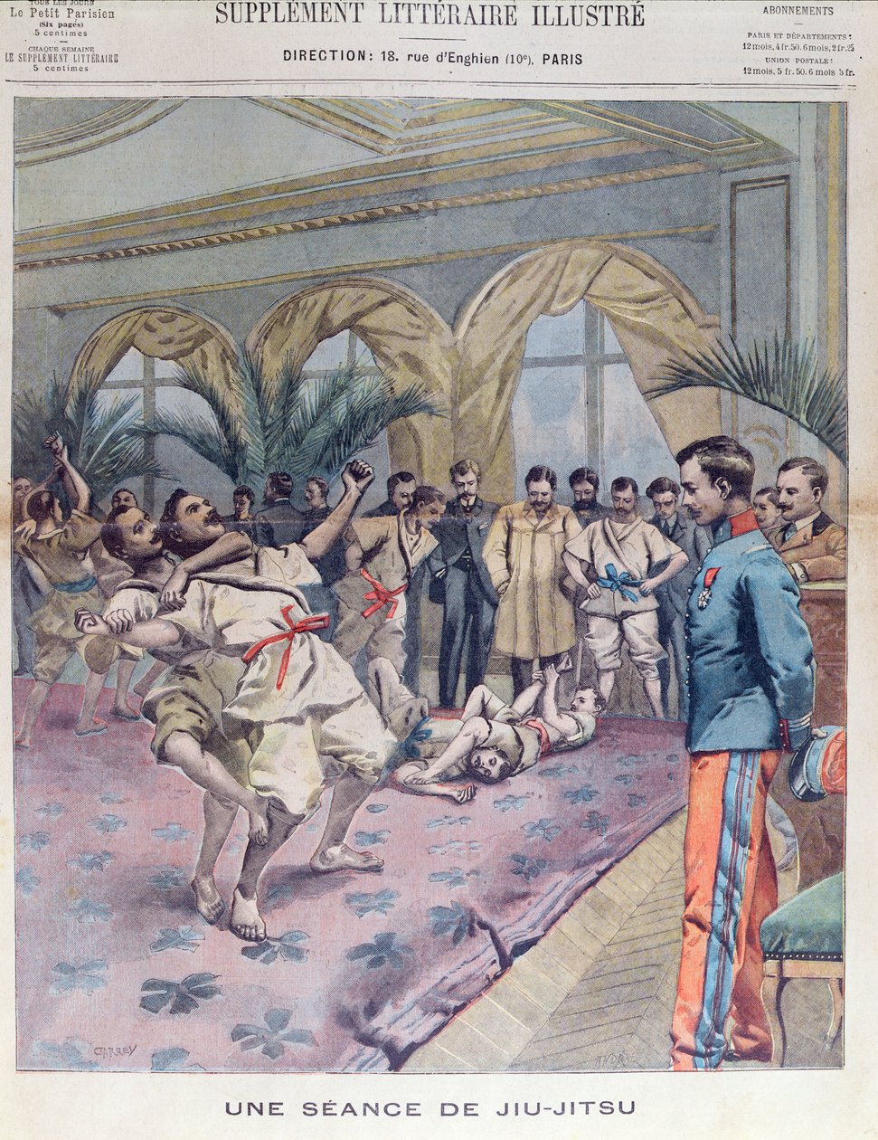 En Jiu-Jitsu Session i Frankrike, illustrasjon fra Le Petit Parisien, 1905 av French School