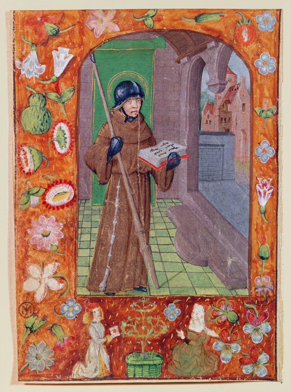 En side fra et manuskript, Warrior Monk av French School