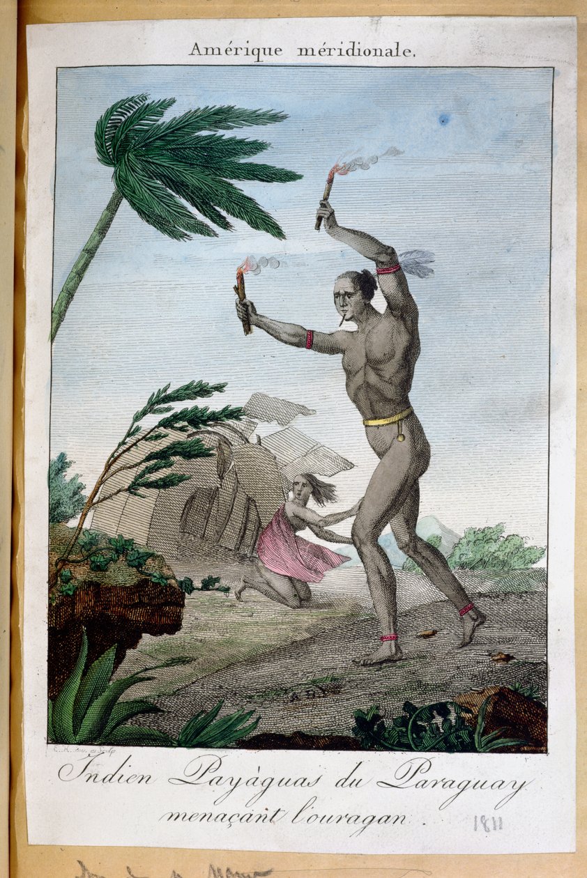 En indisk sjaman fra Payaguas prøver å avvise en orkan, Paraguay, 1811 av French School