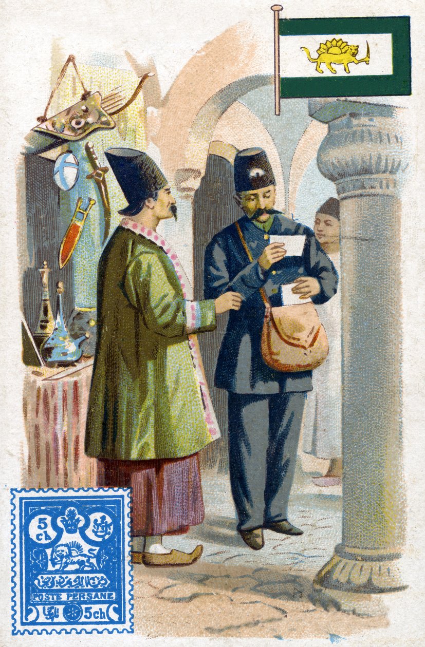 En postmann i Persia som leverer post, sent på 1800-tallet av French School