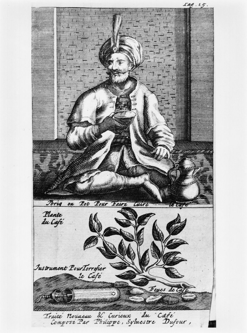 A Pot for Making Coffee, illustrasjon fra New and Curious Treatise on Coffee, Tea and Chocolate av Philippe Sylvestre Dufour, La Haye, publisert 1693 av French School