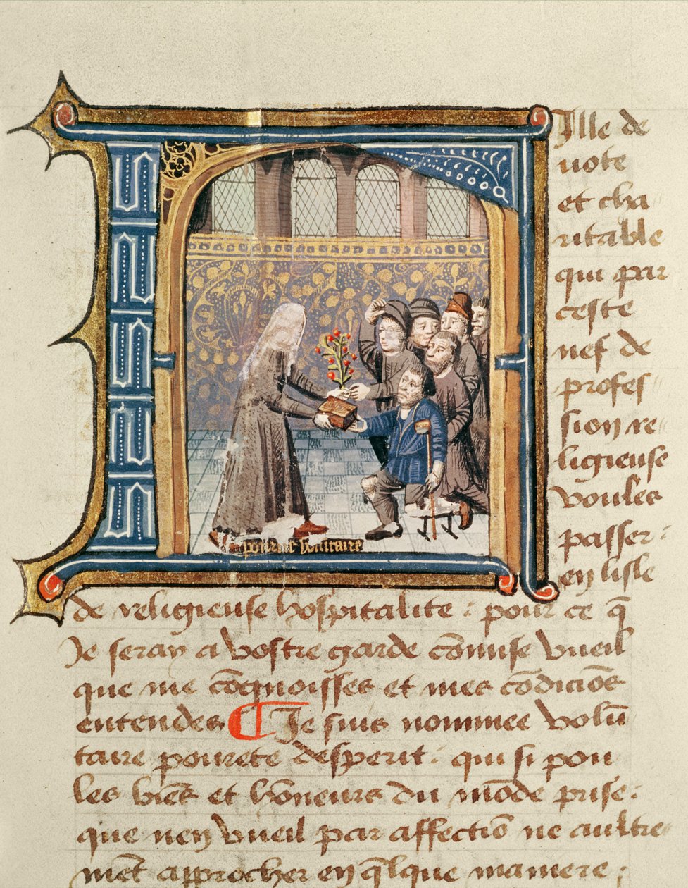 En søster som mottar gaver fra pasienter, fra Le Livre de Vie Active de lHotel Dieu de Paris av Jean Henry, ca. 1482 av French School