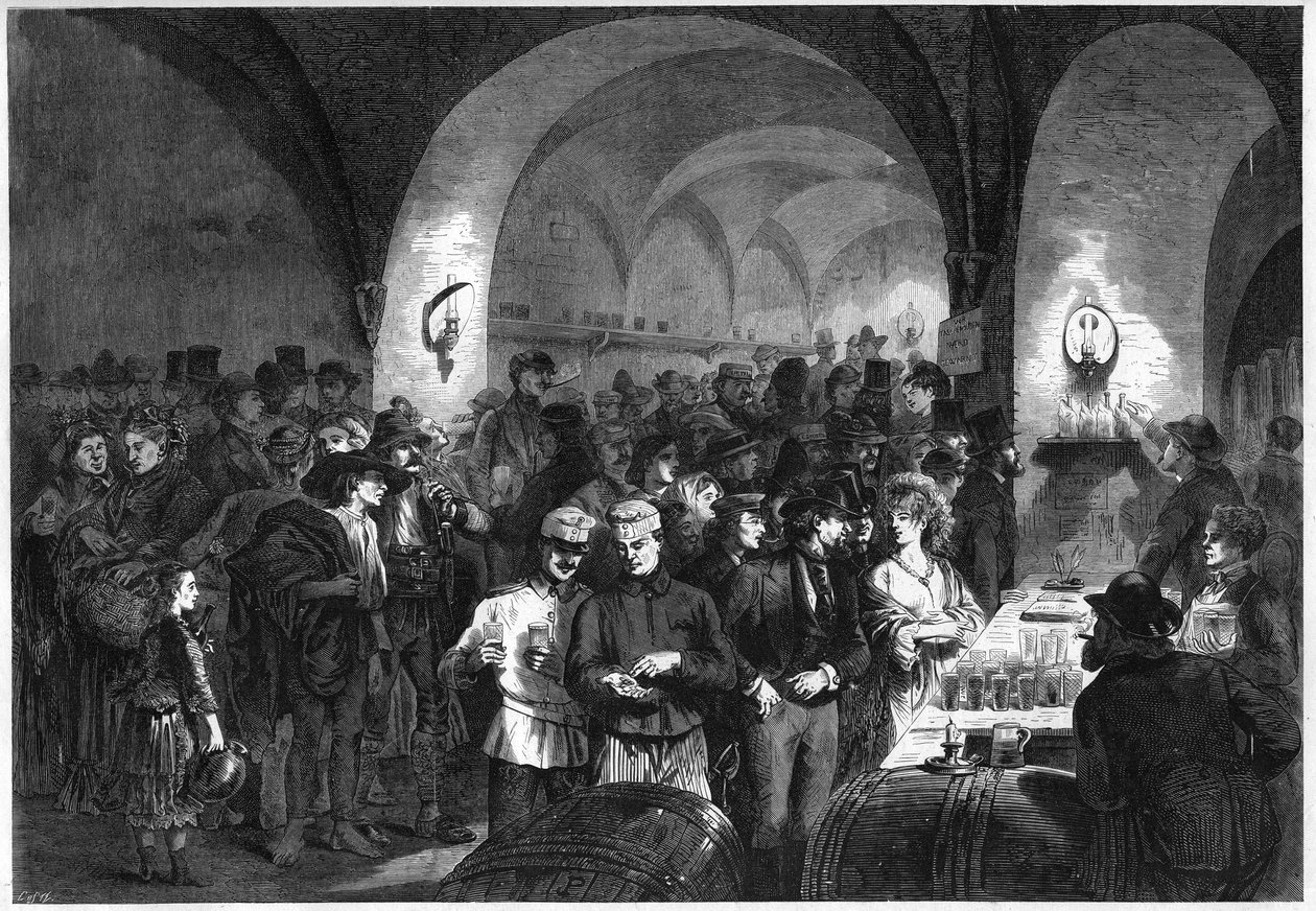En kafé ligger i kjelleren til Esterhazy Palace (Esterhazy Keller) i Wien, Østerrike av French School