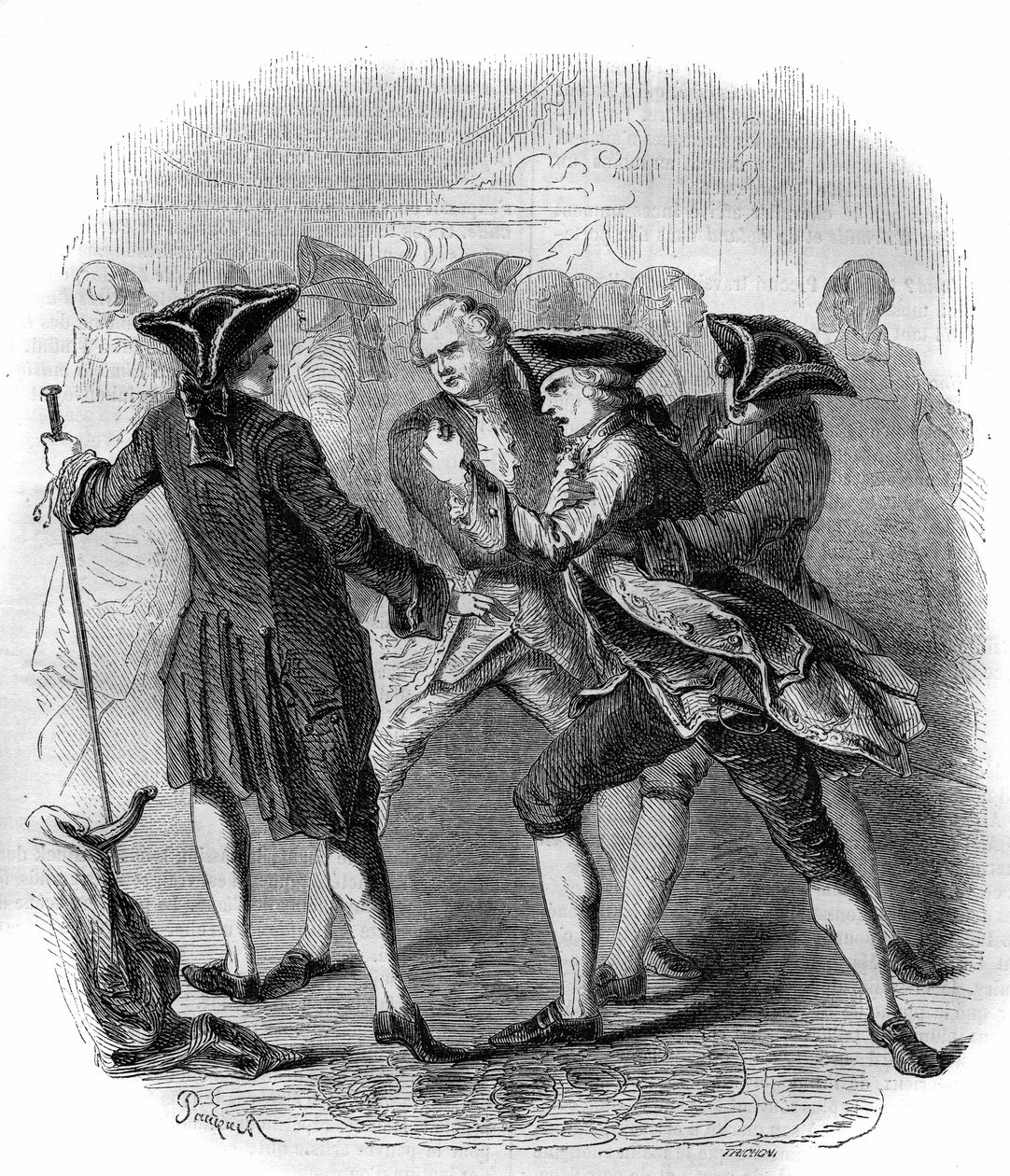 A confrontation between “” Gluckistes”” and “” Piccinistes””” illustrating the rivalry between composers Christoph Willibald Gluck and Niccolo Vito Piccinni. Engraving from 1856. av French School