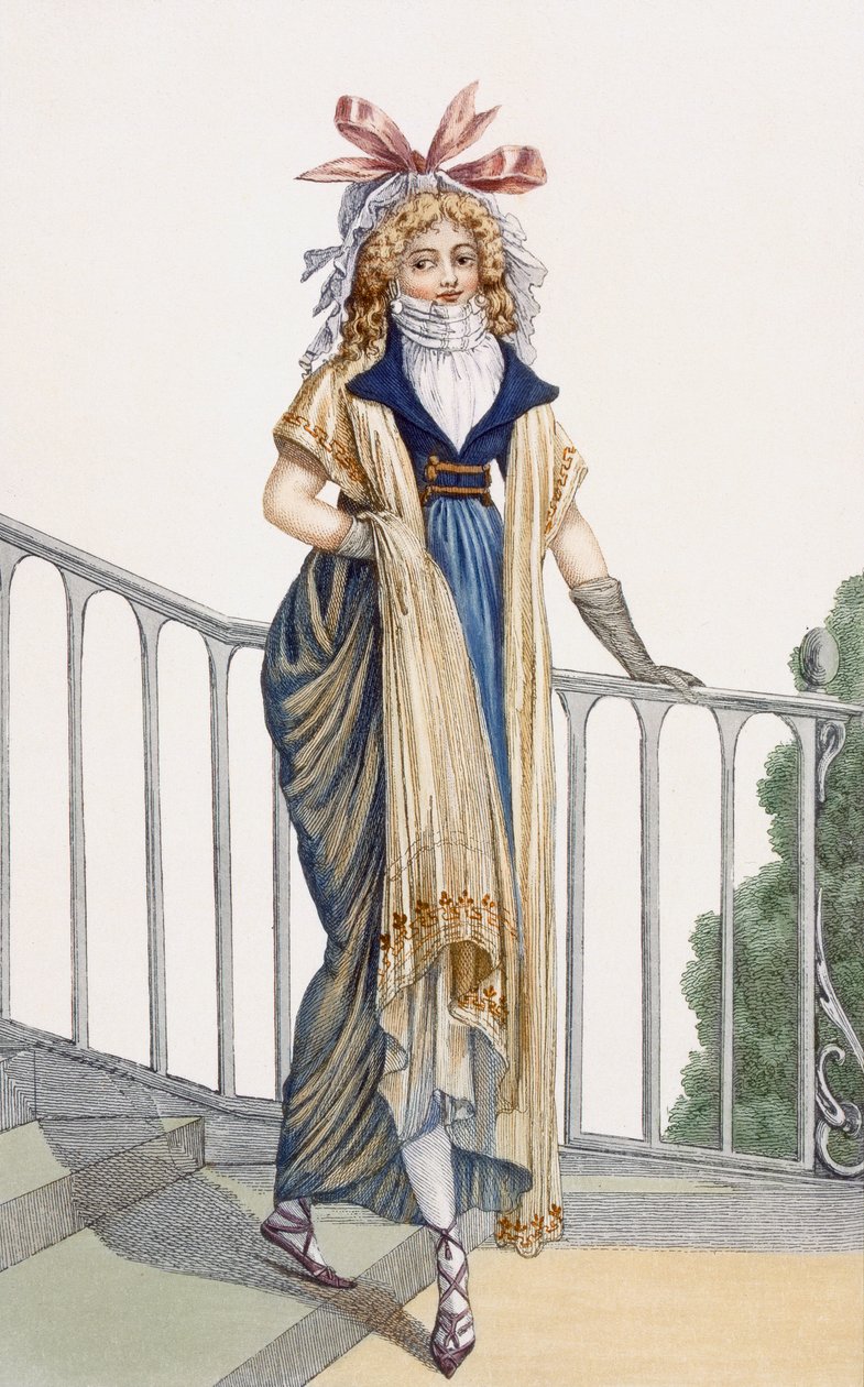 En gåkjole i landlig stil, illustrasjon fra Journal des Dames et des Modes, 1797 av French School
