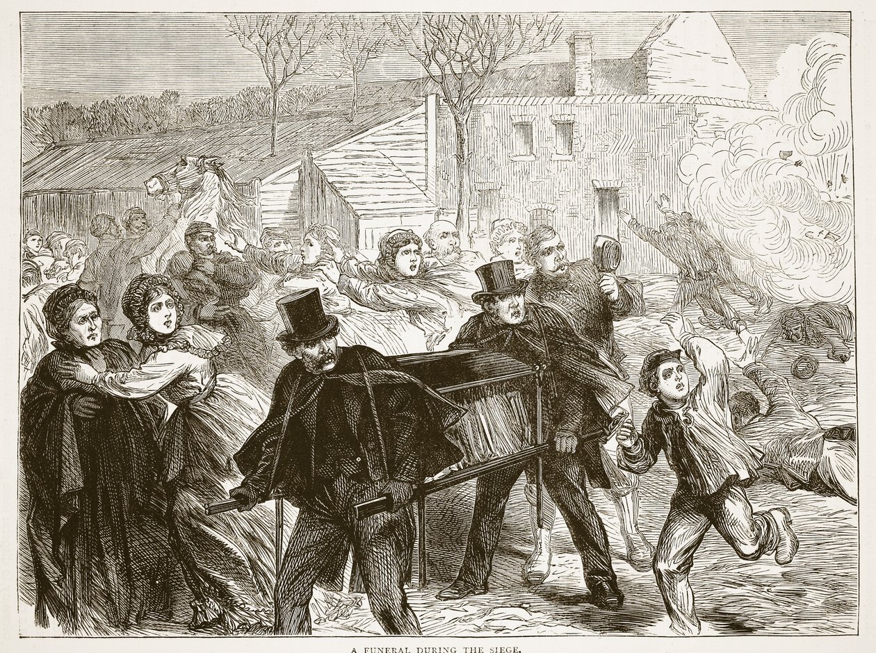 En begravelse under beleiringen, mars 1871, illustrasjon fra Cassells historie om krigen mellom Frankrike og Tyskland, 1870-1871 av French School