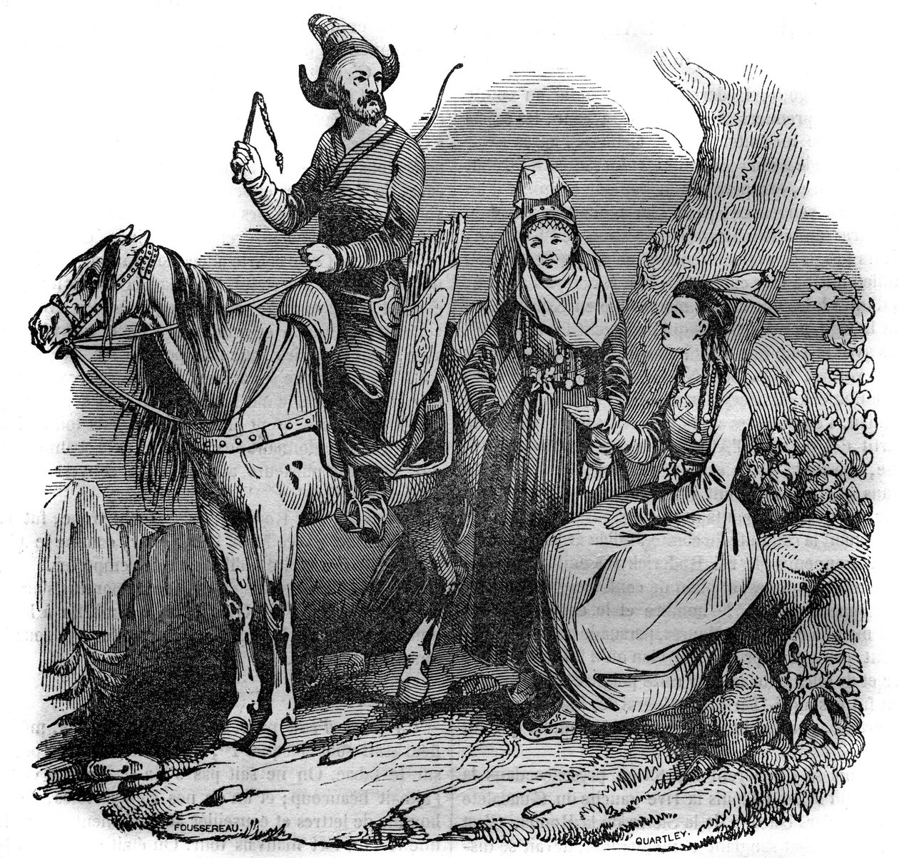 En gruppe kirgisiske (kirgisiske) kosakker i tradisjonell drakt. I "" Den pittoreske butikken"" 1835 av French School