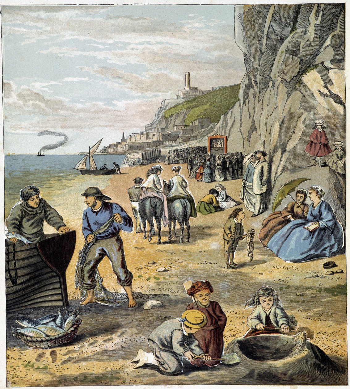 På stranden - i ""Småbarnsbutikk: på ferie"", red. Hatchet, n.d., ca. 1900 av French School