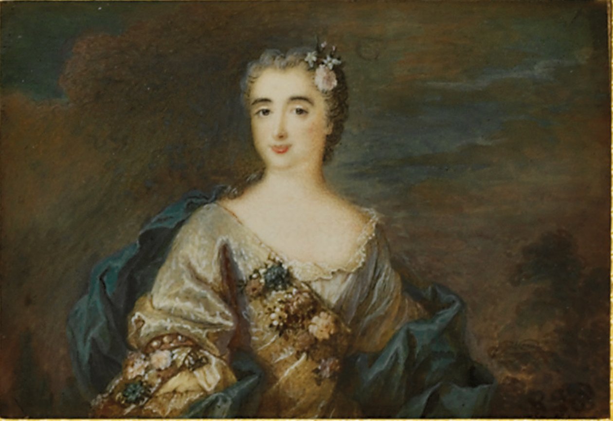 En dame kalt Louise-Jeanne de Durfot, Duchesse de Mazarin et de la Meilleraye, ca. 1750 av French School