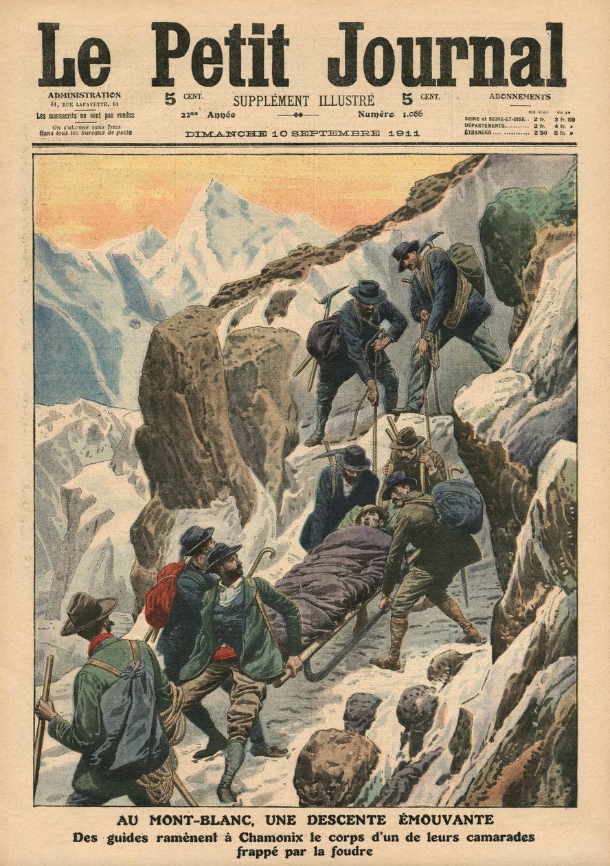 En bevegelig nedstigning ned Mont Blanc, illustrasjon fra 