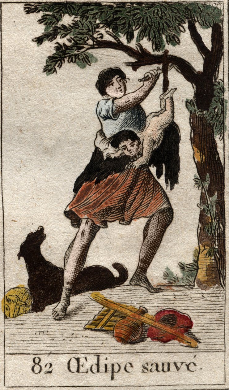 A shepherd saves Oedipus as a child, abandoned by his parents because of the pressing of the oracle of the Pythia (Oedipus abandoned by his parents because of the oracle of the Pythia is saved by a shepherd). From “Mythology of Youth” by Pierre Blanchard 1 av French School