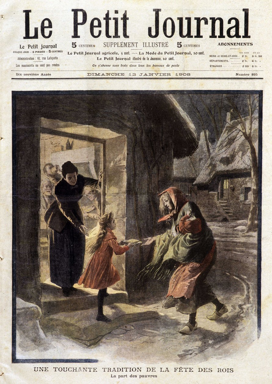 En rørende tradisjon for kongefesten: andelen av de fattige - i "Le Petit Journal" av 12.01.1908 (gravering) av French School