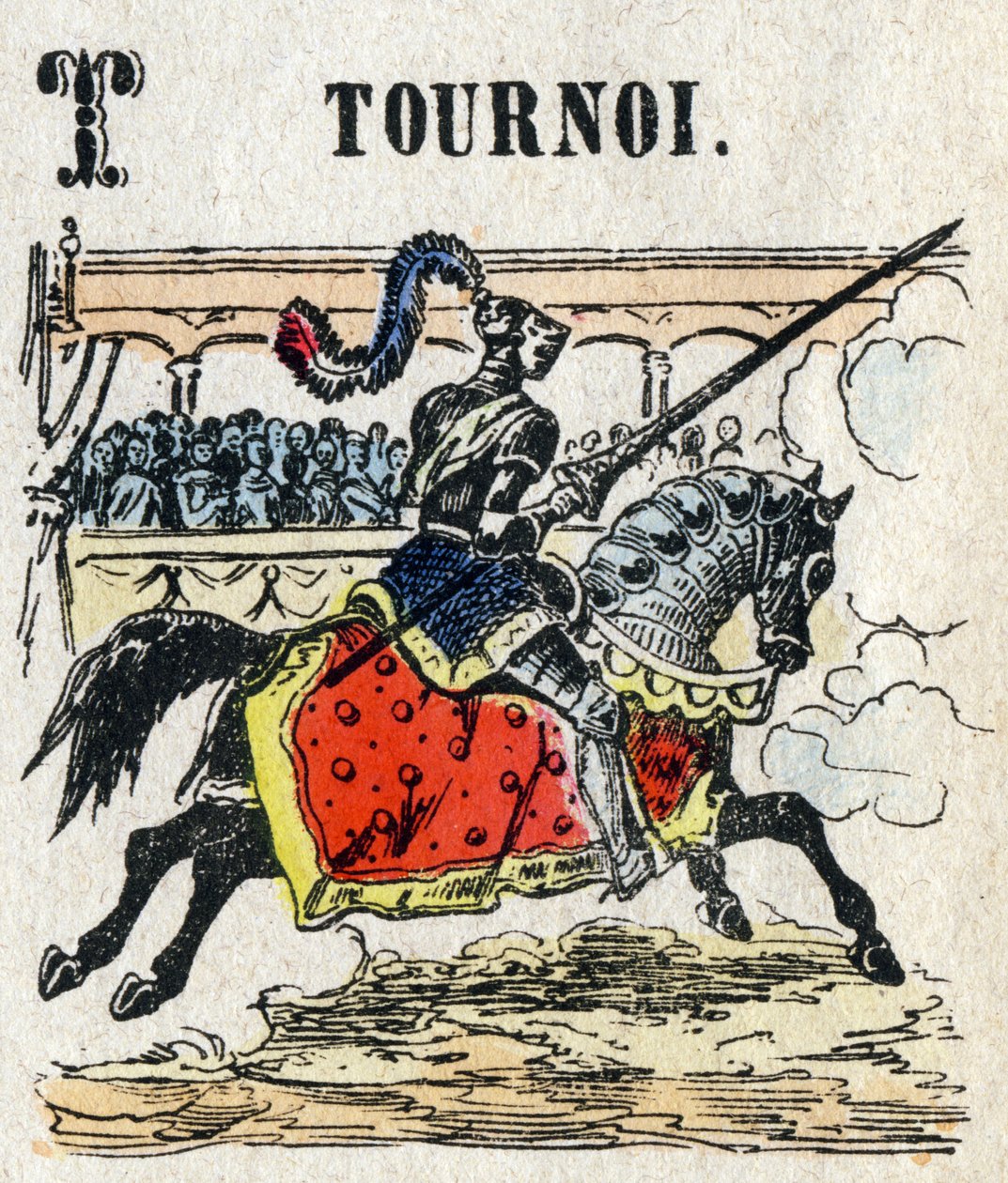 Abecedary. Bokstav T som turnering. Lite encyklopedisk alfabet, populær serie. Epinal avbildning, slutten av 1800-tallet av French School