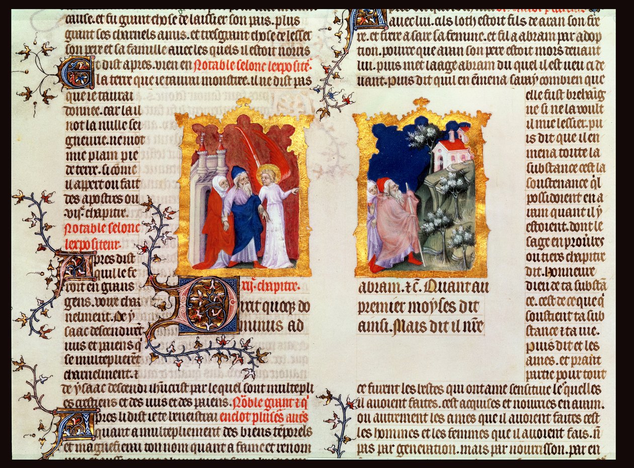 Abraham og Sara forlater Kaldeernes Ur til Kanaan, fra The Bible of Jean de Sy, ca. 1355 av French School