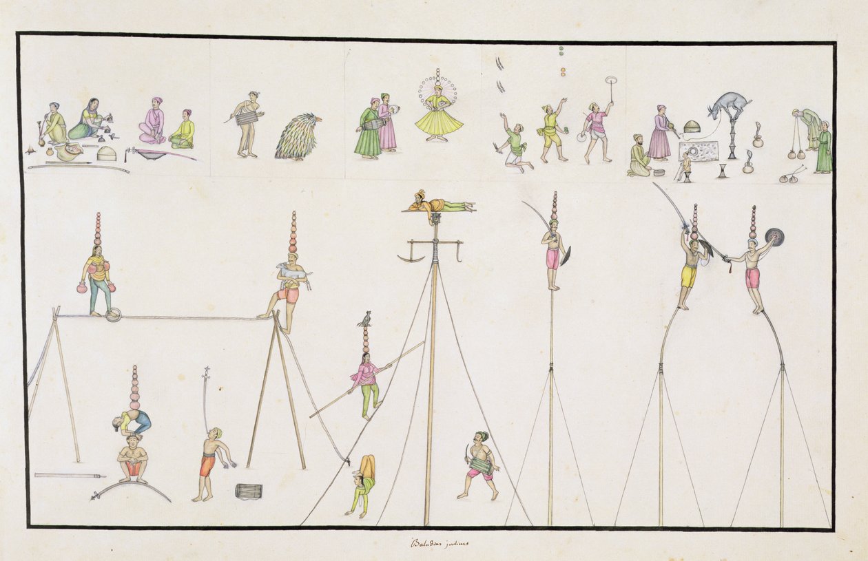 Akrobater, sjonglører, etterlignere, underholdere fra The Gentil Album, utgitt i 1774 av French School